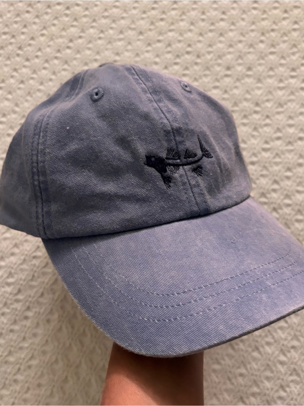 Blue Coastal Cotton baseball cap embroidered fish fossil logo ADAMS name